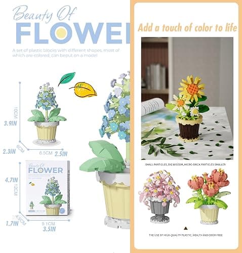 Jollcnoia Daisy Mini Flower Potted Plant Bonsai Building Toy Blocks Particle Flower Botanical thumbnail 2