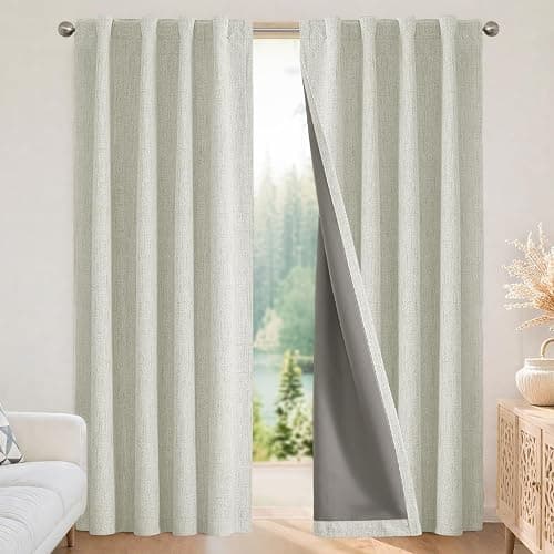 Joydeco Blackout Curtains for Bedroom - 84 Inch Long 100% Light Blocking 2 Panels Light Beige Drapes, Thermal Insulated Room Darkening Curtains, Linen Textured for Living Room, Rod Pocket & Back Tabs - Image 1