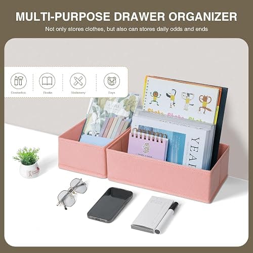 DIMJ Fabric Drawer Organizer Bins - 12 Pack Foldable Sock & Clothes Organizer - Pink thumbnail 6