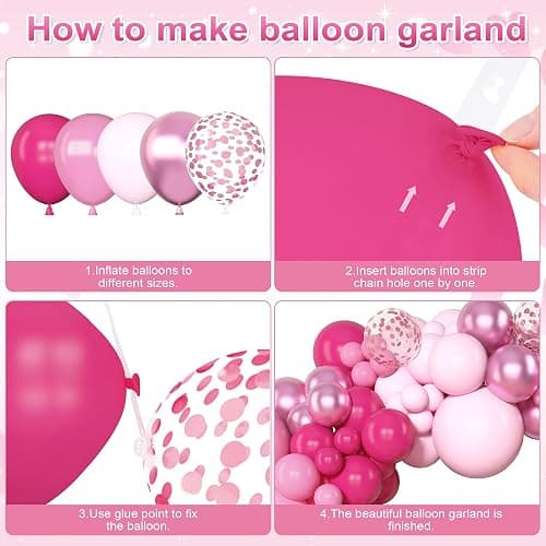 Amandir 153 Pcs Pink Balloon Arch Garland Kit, Different Sizes 18 12 10 5 inch Latex Metallic Confetti Hot Pink Balloons for Mothers Day Baby Shower Birthday Princess Wedding Party Decorations thumbnail 3