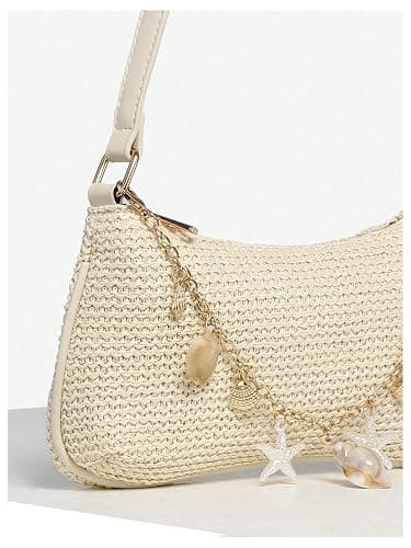 GORGLITTER Women's Boho Seashell Beaded Bag Woven Straw Bags Summer Clutch Purse thumbnail 5