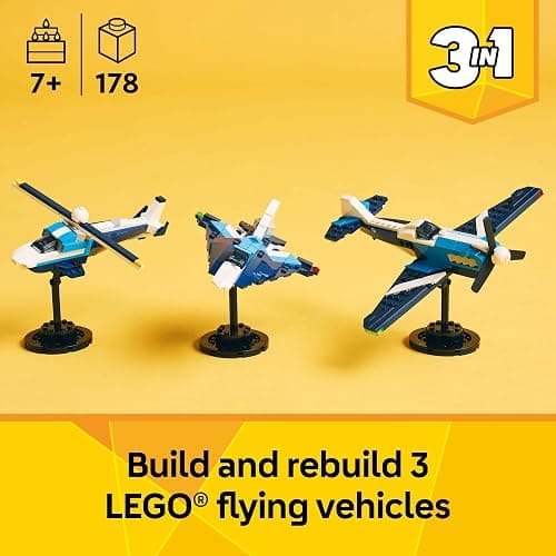 LEGO Creator 3 in 1 Aircraft Race Plane Toy - Building Toy with 3 Building Options, Airplane, Fighter Jet, or Helicopter - Gift Idea for Kids, Boys and Girls, Ages 7+ - 31160 thumbnail 2
