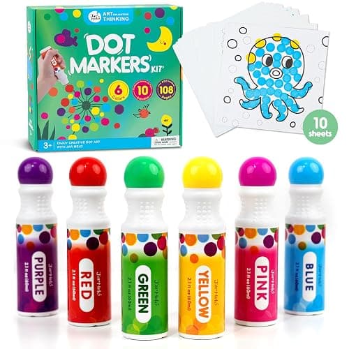 Jar Melo Washable Dot Markers, 6 Colors Dot Paints with 108 PDF & 10 Physical Activity Papers, Non-Toxic Bingo Daubers for Toddlers 1-3 2-4 - 6 Colors - Image 1