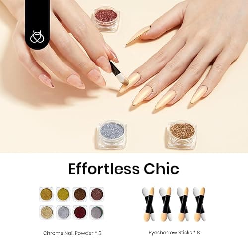 Beetles Gold Chrome Nail Powder Set - 8 Colors Sliver Holographic Mirror Effect Iridescent Golden Red Brown Glitter Metallic Nail Polish Chrome for Nail Art Design thumbnail 3