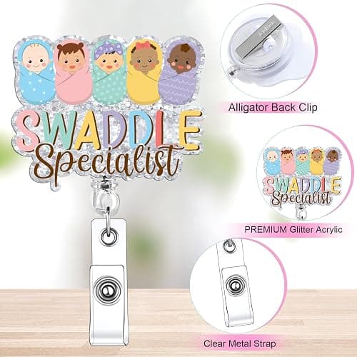 Riceshoot 10 Pcs Funny Labor and Delivery Nurse Badge Reels Cute Glitter Nicu Obstetrics Retractable Badge Reel Holder with Alligator Clip Gift for Rn Teacher Doctor(Fresh) thumbnail 4