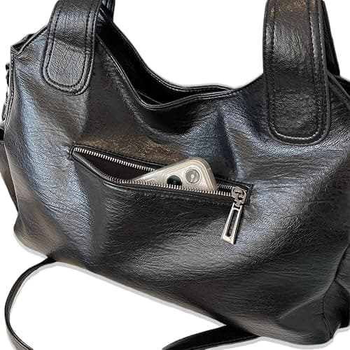 Leather Tote Bags for Women Slouchy Hobo Bag Vintage Punk Crossbody Bag Soft Leather Purse and Handbags Multi Pockets thumbnail 9