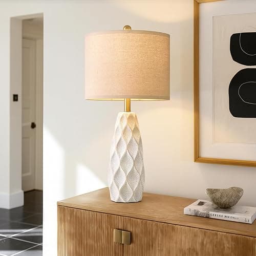 27.5" Ceramic Table Lamps for Living Room Bedroom Lamps Set of 2 Modern Boho Bedside Lamps Night Stands Farmhouse Vintage Large Nightstand Lamp Reading Light Home Office Dorm Desk Deco Gifts, White thumbnail 6