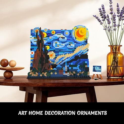 CUBIMANA The Starry Night Building Set with LED Lights - 1501PCS Artwork 3.6MM Mini Blocks Building Sets for Adults, Famous Paintings Architecture Projects Home Art Decor for Men Women thumbnail 7