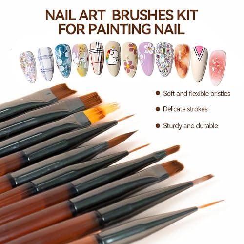 ESUOHYM 18 PCS Nail Art Brushes Set for Painting Practice Design Nails, French Tips Liner Brushes, Acrylic Nail Brushes for Nail Extensions, Nail Sculpting Pen Dotting Tools Nail Art Tools Home thumbnail 6