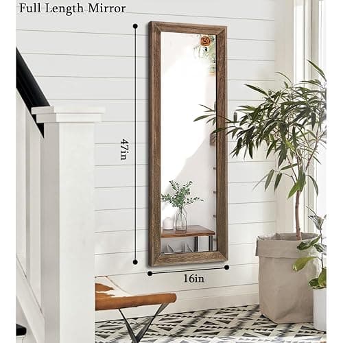 AAZZKANG Hanging Mirror Full Length Retro Large Wooden Framed Full Body Mirrors 47"x16" for Bedroom Living Room Bathroom Wall Mounted Vertically or Horizontally thumbnail 2