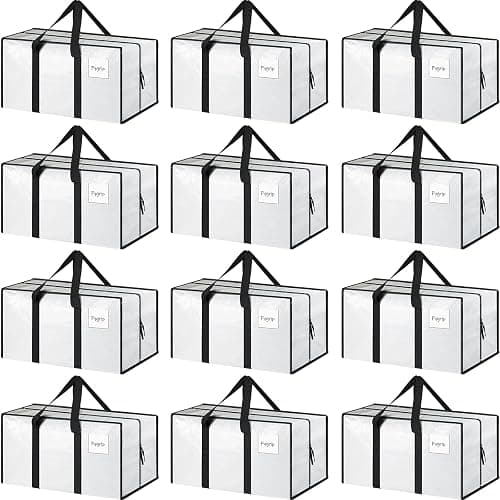 12 Pack Extra Heavy Duty Large Moving Bags with Strong Zipper, White | Comfortable Handles, Sturdy & Durable Clothes Storage Bags Totes Bins, Blue Packing Moving Boxes for College Supplies - Image 1