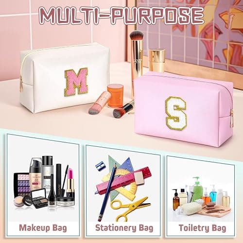 TOPEAST Initial Makeup Bag - Christmas Gifts for Teen Girls Kids, Birthday Gifts for 4 5 6 7 8 9 10 11 12 Year Old Teen Girls, Personalized Preppy Cosmetic Bags Toiletry Bag (Pink A) thumbnail 6