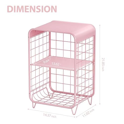 APEXCHASER Cute Kids Pink Nightstand,Metal Side Table,3 Tier End Table with Storage,Vintage Bedside Table,Girls Bedroom Furniture for Living Room,Bedroom,Dorm thumbnail 3