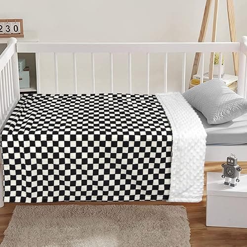 BEILIMU Baby Blanket for Boys Comfy Durable Corduroy Toddler Blanket with Double Layer Dotted Backing Checkerboard Grid Chessboard Gingham Warmer Bed Blankets for Newborn Infants Black, 30x40 Inches thumbnail 5