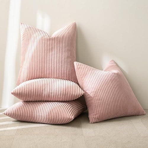 MIULEE Valentines Boho Farmhouse Throw Pillow Covers 18x18 Inch Set of 4 Mordern Nordic Cushion Covers Soft Corduroy Spring Home Decor for Couch Bed Sofa Living Room Pink thumbnail 7
