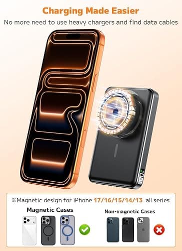 for Magsafe Portable Charger, Power Bank, 10000mAh Wireless Magnetic with Type-C 20W PD Fast Charging, LED Display for Magsafe Battery Pack,Wireless Portable Charger for iPhone 17/16/15/14 all Series thumbnail 3