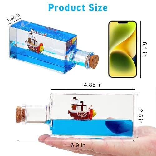 Unsinkable Thousand Sunny Anime Pirate Ship in A Bottle - Floating Boat Liquid Motion Ocean Desk Decor, Unique Birthday Gifts for Men Women Anime Lovers, Desk Ornament for Home Office Decorations thumbnail 3