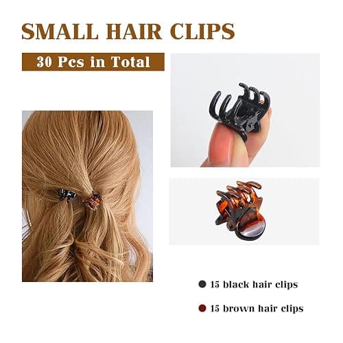 Qufiiry 30PCS Mini Hair Clips, Small Hair Clips, Mini Claw Hair Clips, Small Hair Clips for women with Storage bags, Non-slip Hair Catch for Women Girl's Hair Black and Brown thumbnail 3