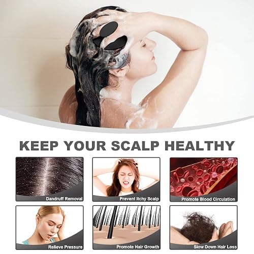 Meartchy Silicone Scalp Massager Shampoo Brush, Scalp Brush for Hair Growth & Dandruff Removal, Hair Scrubber Scalp Stimulator Exfoliator Brush with Soft Bristles for Wet Dry Scalp Care (Black) thumbnail 4