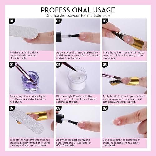 Acrylic Nail Kit with Drill: 20g Clear White Pink Acrylic Powder and Liquid Beginners Set - Professional Brushes Nail Tips Nail Supplies - Full Tools Extensions Starter for Women Home & Salon thumbnail 7