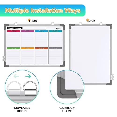 Small Weekly Calendar Dry Erase Whiteboard for Wall, 16" x 12" Magnetic Dry Erase Board, Hanging Double-Sided White Board, Portable Board for List, Kitchen, Planning, Memo, Home, Office - Red thumbnail 3