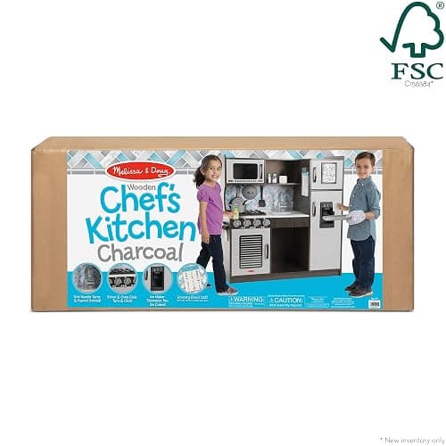 Melissa & Doug Chef's Wooden Pretend Play Kitchen for Kids with “Ice” Cube Dispenser - Charcoal Gray, Kids Kitchen Play Set, for Toddlers and Ages 3+ - FSC-Certified - FSC Certified thumbnail 9