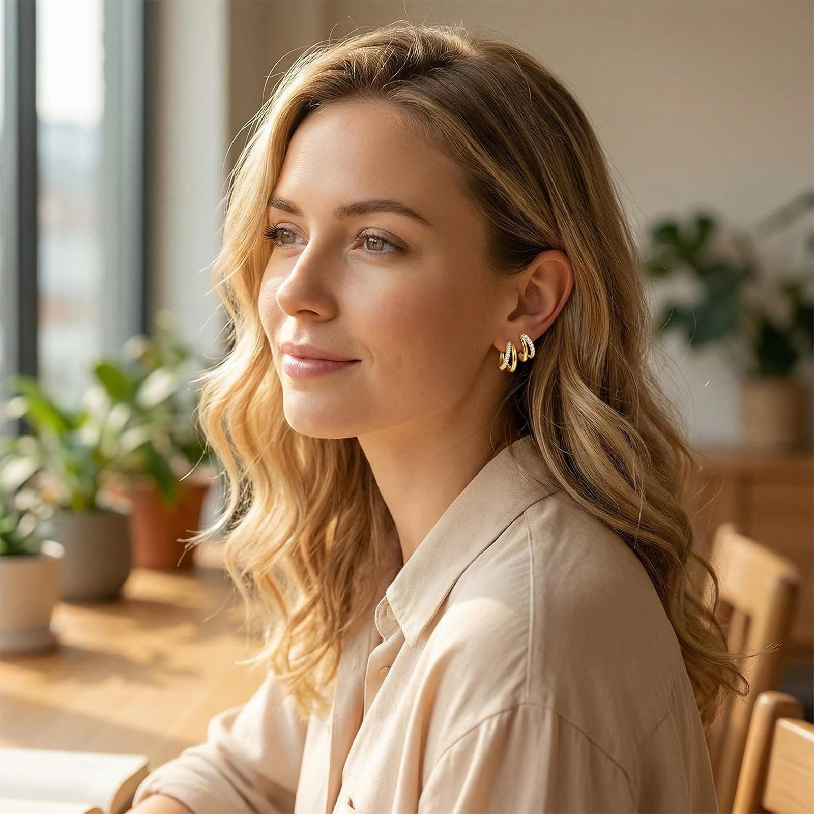 Fashionable Gold Hoop Earrings for Women Cubic Zirconia Hypoallergenic Dainty Lightweight Gold Silver Double Hoop Earrings thumbnail 4