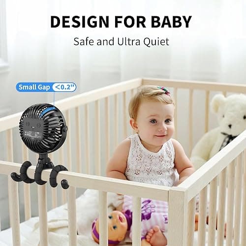 AMACOOL Battery Operated Stroller Fan Flexible Tripod Clip On Fan with 3 Speeds and Rotatable Handheld Personal Fans for Car Seat Crib Bike Treadmill thumbnail 5