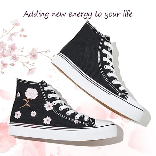 kufeiti Women's High Top Canvas Sneakers Casual Walking Shoes | embroidered,breathable canvas upper,lace up high top,non slip,easy match thumbnail 6