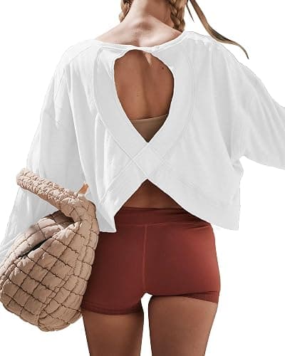 Gacaky Womens Open Back Loose Workout Tops Backless Long Sleeve Athletic Shirt Running Crop Top Gym Dance Tee thumbnail 5