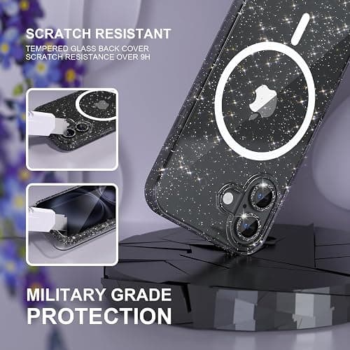 Choiche for iPhone 16 Plus Case Compatible with MagSafe, Glitter Black | Women Girly Cute Glitter Sparkly Magnetic Phone Case with Diamond Camera Lens Protectors, Military-Grade Drop Protection 6.7" thumbnail 5