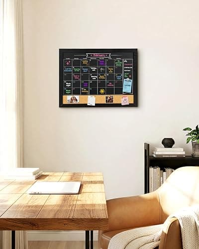 TORASO Magnetic Chalkboard Calendar Corkboard, Small Combination Chalk Board Bulletin Board, 13" x 17",Black Wood Framed Blackboard Calendar Cork Combo Board(ZHHB-BK-3343) thumbnail 2