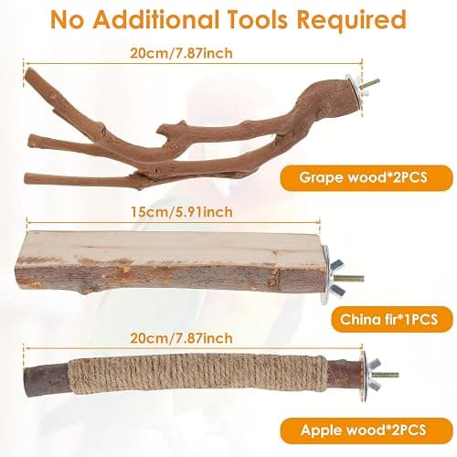5 Pieces Wood Bird Perch, Natural Wooden Parrot Perches Stand Toys,Practical Hanging Multi-Branch Perch Platform Hammock Swing Toy,Bird Cage Accessories for Macaws Parakeets Conures Budgies Finches thumbnail 2
