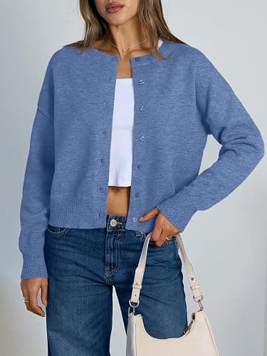 Trendy Queen Cropped Cardigan Sweaters for Women Lightweight Crop Knit Y2k Fall Outfits Fashion Clothes 2025 thumbnail 2