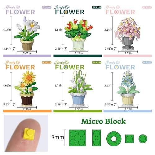 PQKIE 12 Pcs Flowers Bouquet Building Set,2531 Pcs Flower Botanical Collection Building Block Toy,Micro Plant for Home or Office Decor, Mother's Day Valentine Christmas Birthday Gifts for Adults,Girls thumbnail 5