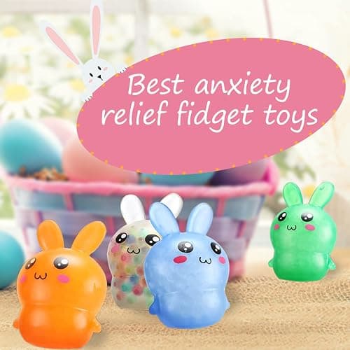 Squishy Easter Bunny,Easter Basket Stuffers Stress BallsToys for Kids Adults,4Pack Bunny Squeeze Ball Stress Relief Fidget Toys Easter Party Favor Gifts thumbnail 7