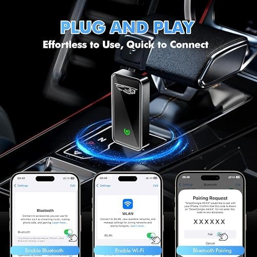 Wireless CarPlay Adapter for Apple iPhone - Converts Factory Wired CarPlay to Wireless, Quick Setup & Auto-Connect Every Drive, CarPlay Dongle for Cars from 2015+ & iOS10+ (Metallic Brushed Blue) thumbnail 6