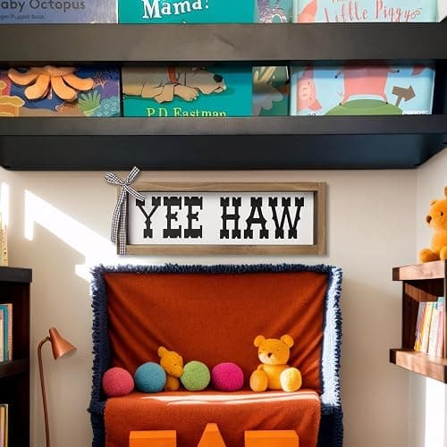 flangairy Western Wall Decor, Wooden Yee Haw Sign, CowBoy Theme Room Southwestern Bathroom kitchen Bedroom Nursery Table Shelf Office Desk Rustic Farmhouse Home Decoration thumbnail 2