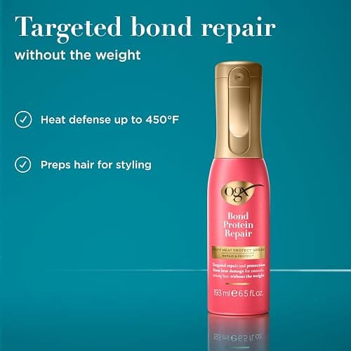 OGX Repair & Protect Bond Protein Repair 450°F Heat Protect Spray, Weightless Repair Mist for Nonstop Damage Protection* for All Hair Types, Heat Spray Preps Hair for Styling, 6.5 fl. oz thumbnail 4