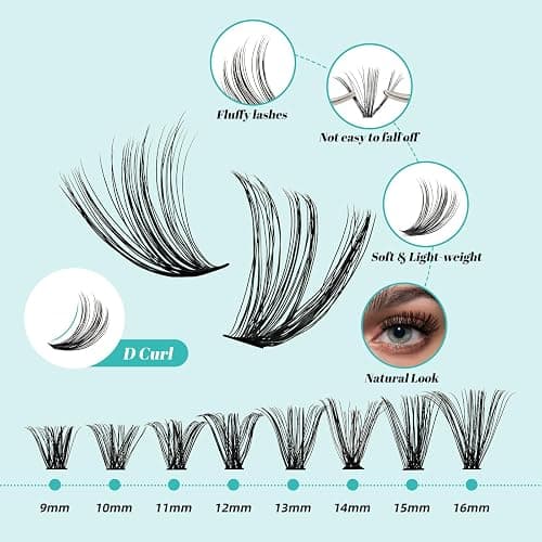 Lash Extension Kit 320Pcs,DIY Individual Lashes Clusters Kit,Lash Bond And Seal,Lash Remover For Eyelashes Extensions,Lash Applicator Tool For False Eyelash Cluster Kit At Home(40D50D,D-Mix9-16mmKit) thumbnail 3