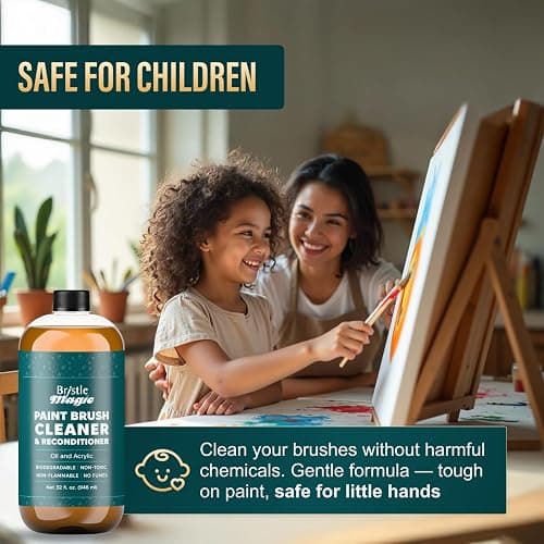 Bristle Magic Oil Paint Brush Cleaner and Restorer - Paintbrush Cleaner for Acrylic, Oil, and Glass Paints-Biodegradable, Non-Toxic, Odorless, Eco-Friendly, Quick-Clean Formula Paint Remover (8 Fl Oz) thumbnail 8