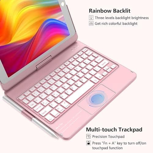 KBCASE Touchpad Keyboard Case for iPad 9th/8th/7th 10.2 inch, Backlit Trackpad Keyboard, 360°Rotatable Case with Keyboard for iPad 9th/8th/7th Gen, with Pencil Holder (Rose Gold) thumbnail 4