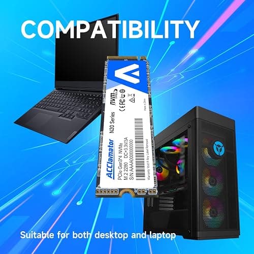Acclamator 512GB SSD NVMe M.2 2280 PCIe Gen3x4 Internal Solid State Drive, Read Up to 2200MB/s with 3D NAND Flash Compatible with Laptop & PC Desktop N20 thumbnail 4