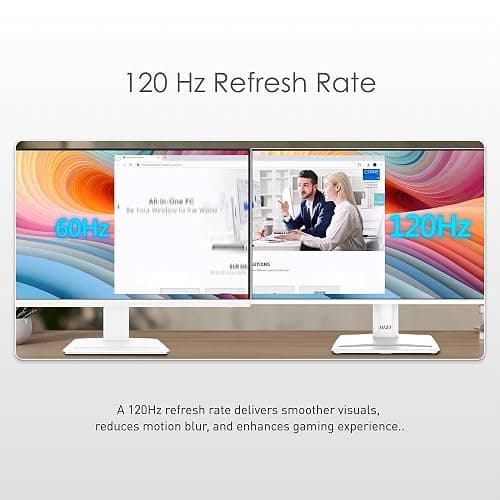 msi PRO MP251W E2 24.5-inch IPS 1920 x 1080 (FHD) Gaming Office Monitor, 120Hz, Adaptive-Synch, HDR Ready, HDMI, VGA Port, Display Port,VESA Mountable, Tilt, Speaker, 4-Side Slim Bezel,1ms, White thumbnail 6