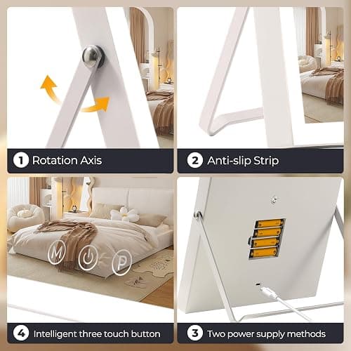 Vanity Mirror with Lights,10"x12" Lighted Makeup Mirror with 3 Color Modes, 360° Rotation Makeup Mirror with Lights, Dual Power Supply, Portable Desk Mirror, Smart Touch Control (White) thumbnail 6