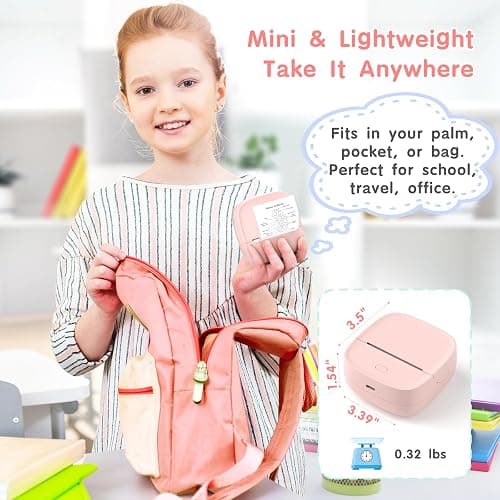 Gloryang JD-23 Sticker Printer, Mini Portable Thermal Printer Print Pod, Inkless Bluetooth Label Maker Machine for DIY Crafts, Journaling, Office & Home Use, 2 Rolls Sticker Paper, Pink thumbnail 6