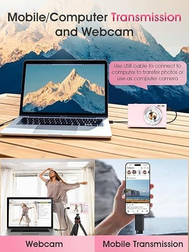 Digital Camera,4K Autofocus Point and Shoot Digital Camera with 32GB Card,48MP Portable Compact Camera Photography for Teens Adult Beginner with 16X Zoom,Anti-Shake,2 Batteries(Pink) thumbnail 8