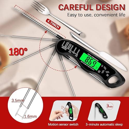 Meat Thermometer Digital，IP67 Waterproof Cooking Thermometer with Backlight, Calibration & Hold Function，Food Thermometer for Cooking,Outdoor Grilling，Suitable as Stocking Stuffers for Men thumbnail 5