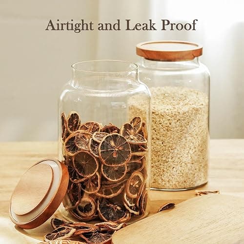 Labina Glass Storage Container Airtight Food Jars Kitchen Canister with Wood Lids, 88 Oz Wide Mouth Pantry Organization Glass Jar for Flour, Sugar, Cookie, Spagetti, Nuts and Candy (2 Pack) thumbnail 2