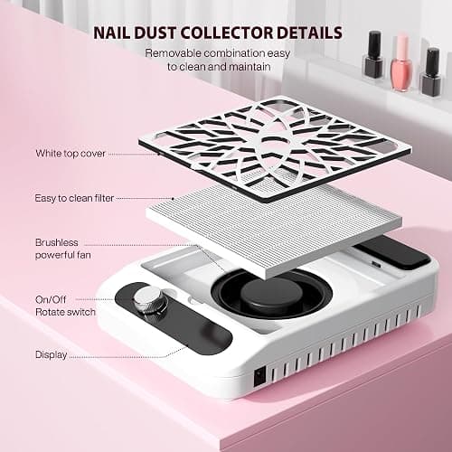 Nail Dust Collector for Nail Techs,Compact & Quiet Vacuum Fan Dust Collector with Reusable Filter, Powerful Dust Suction Machine,Nail Tech Must Haves for Gel Polish,Pedicures,Salon & Home Use thumbnail 4